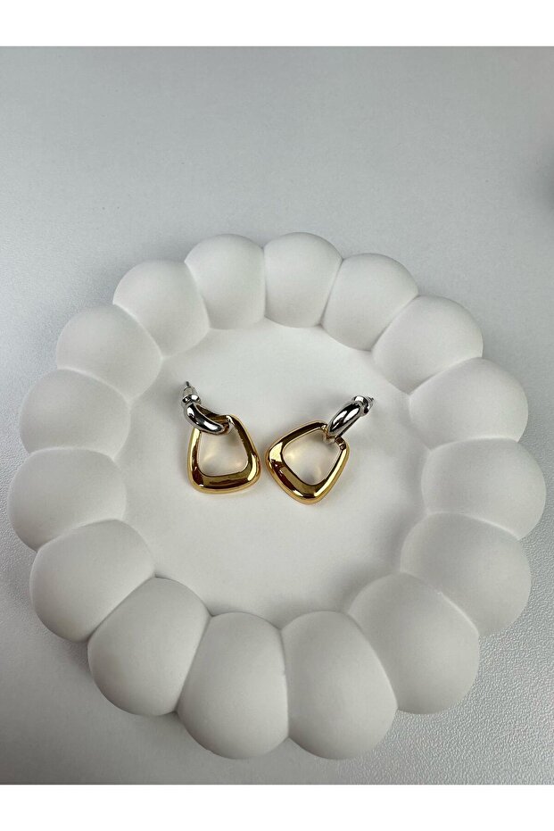 Gold and Silver Pattern Geometric Earrings - 1