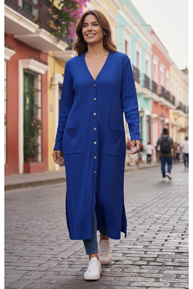 Women's Buttoned Front V-Neck Pocketed Seasonal Cardigan