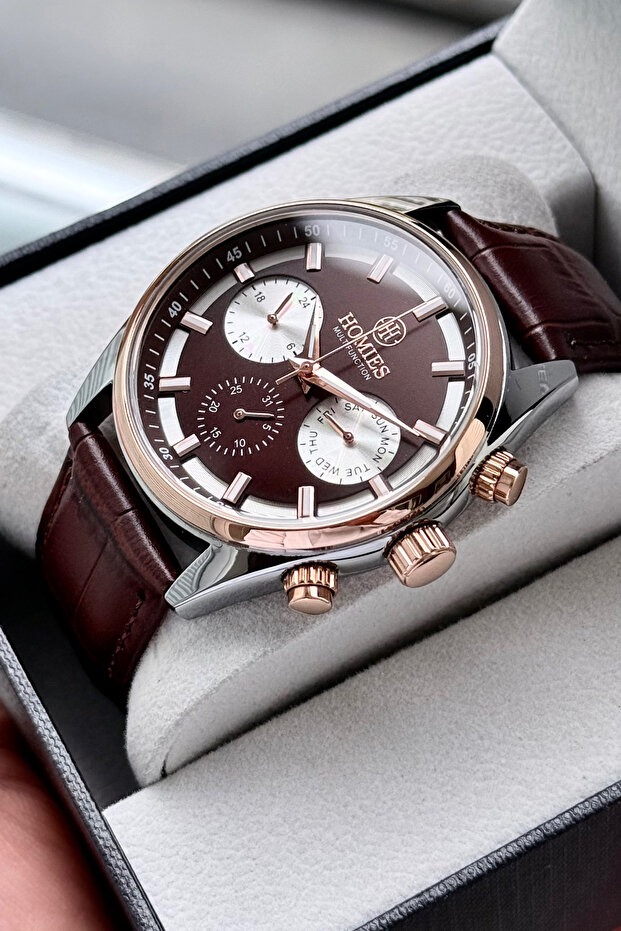 Men's Wristwatch Leather Strap with Calendar and Day Display with Gift Box and Bracelet Gift.Hmclb892