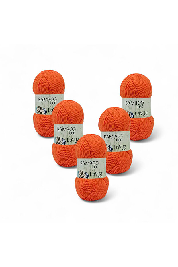 Bamboo Life Hand Knitting Yarn 50% Bamboo 50% Acrylic 500Gr 5 Pcs (2327 Orange)