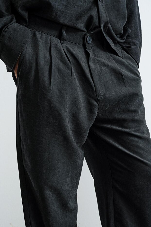 Plied Effect Modal Black Pants - 1