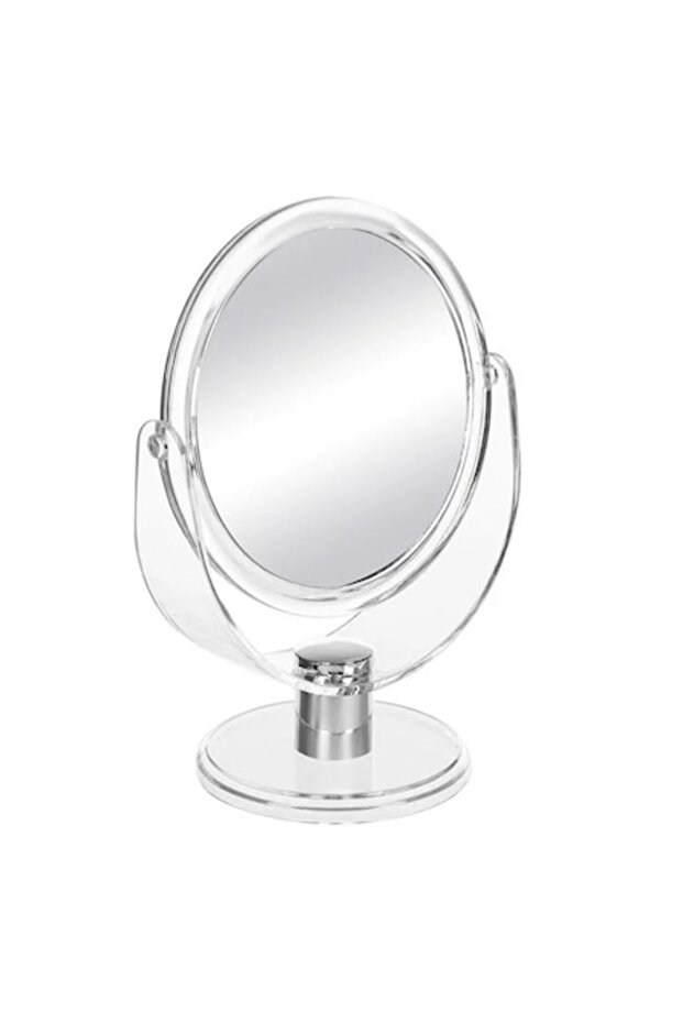 ® round 10cm mirror, simple and magnifying, with transparent frame and base, 13x18cm - 1
