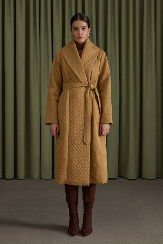 Şal Yaka Kapitone Mont - 2