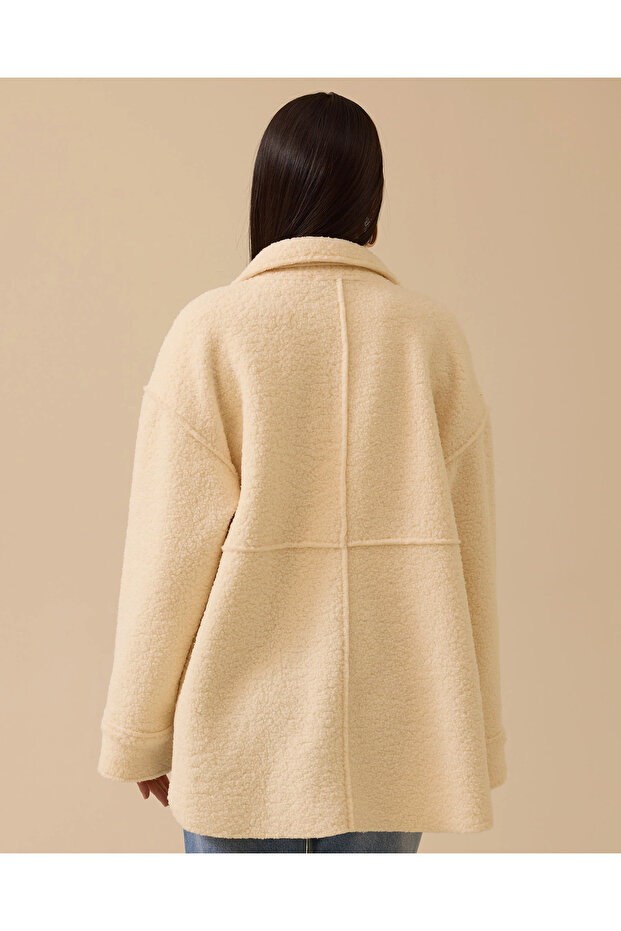 Düğmeli Oversize Peluş Kaban - 4
