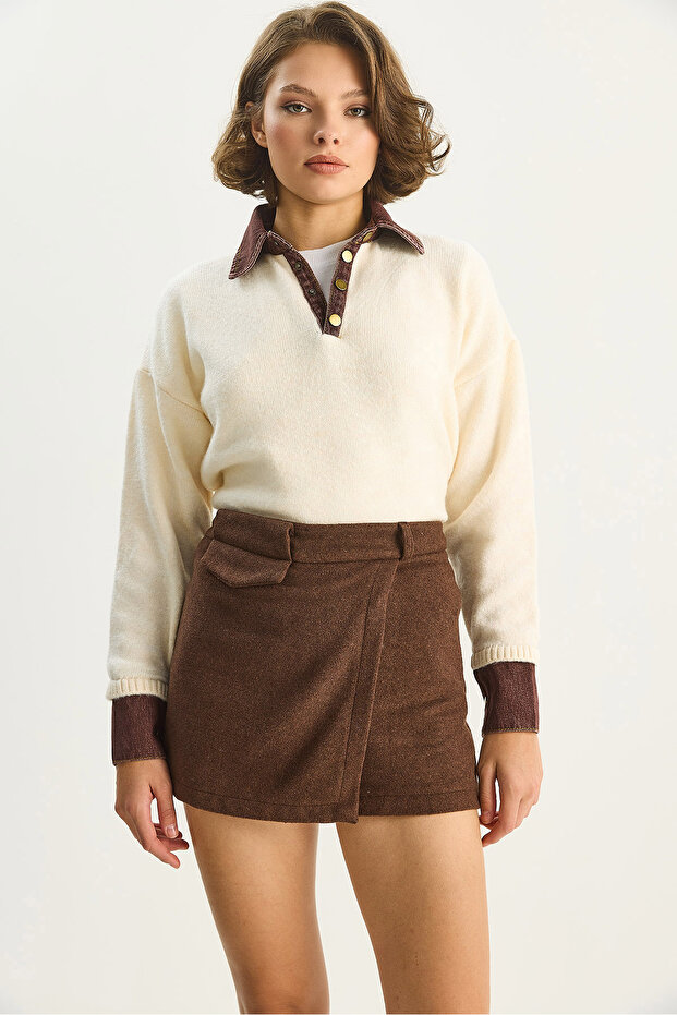 Kadın Kaşe Mini Şort Etek 60283617 - 3