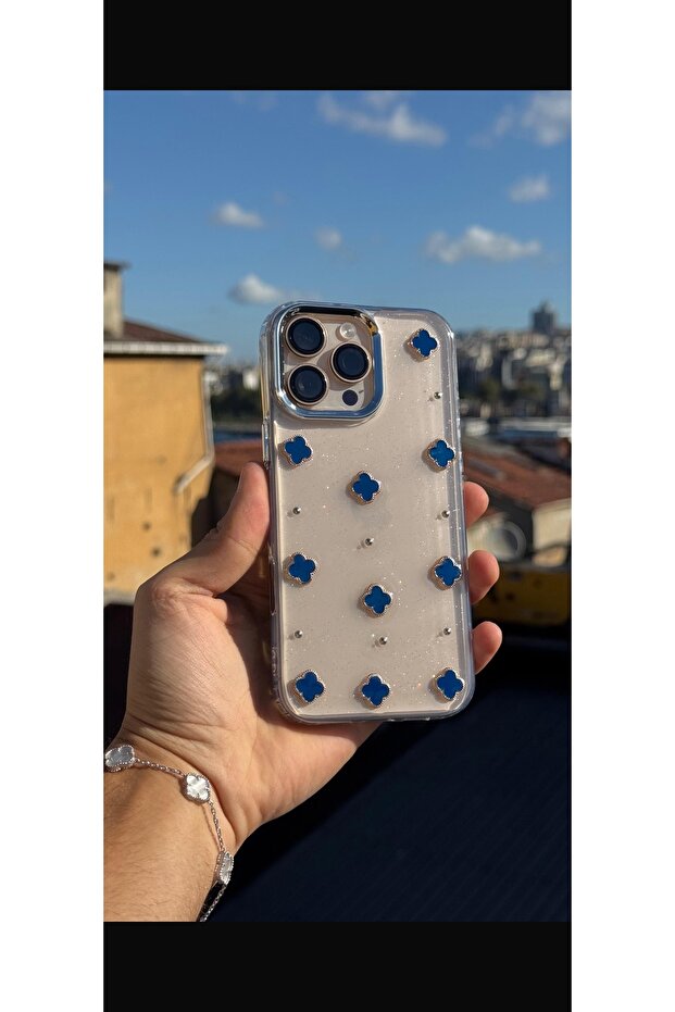 iPhone 16 Pro Compatible Five Clover Design Epoxy Embedded Premium Non-Yellowing Durable Phone Case - 3
