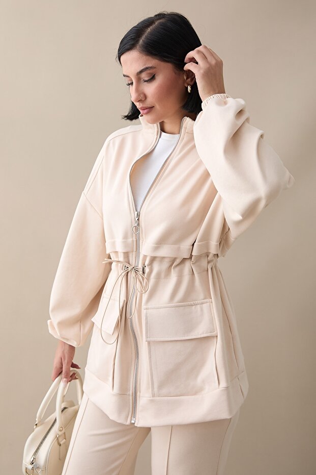 Çift Cep Biyeli Krem Takım - 4