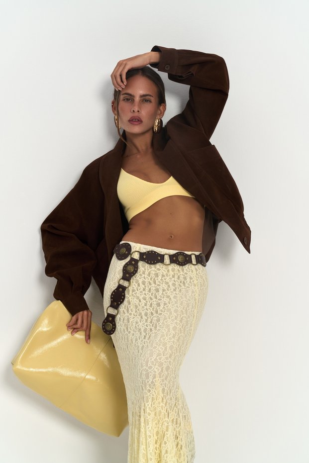 Veylia Long Yellow Lace Skirt