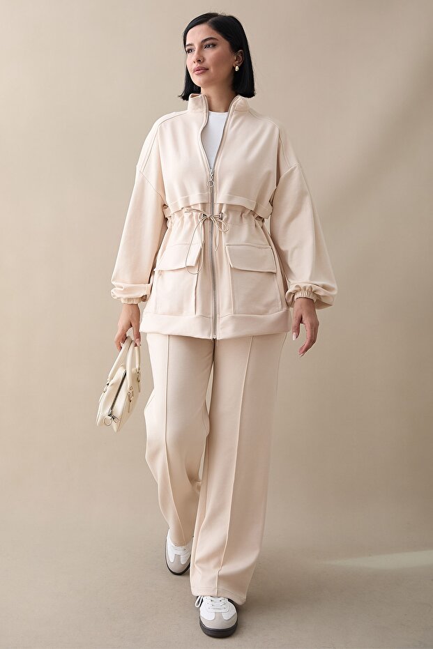 Çift Cep Biyeli Krem Takım - 3