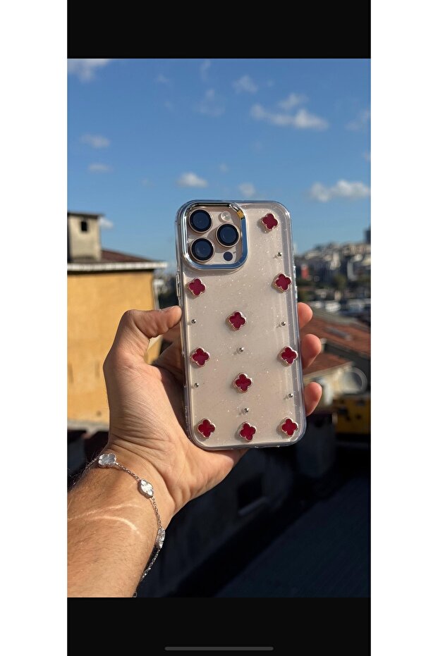iPhone 16 Pro Compatible Five Clover Design Epoxy Embedded Premium Non-Yellowing Durable Phone Case - 1