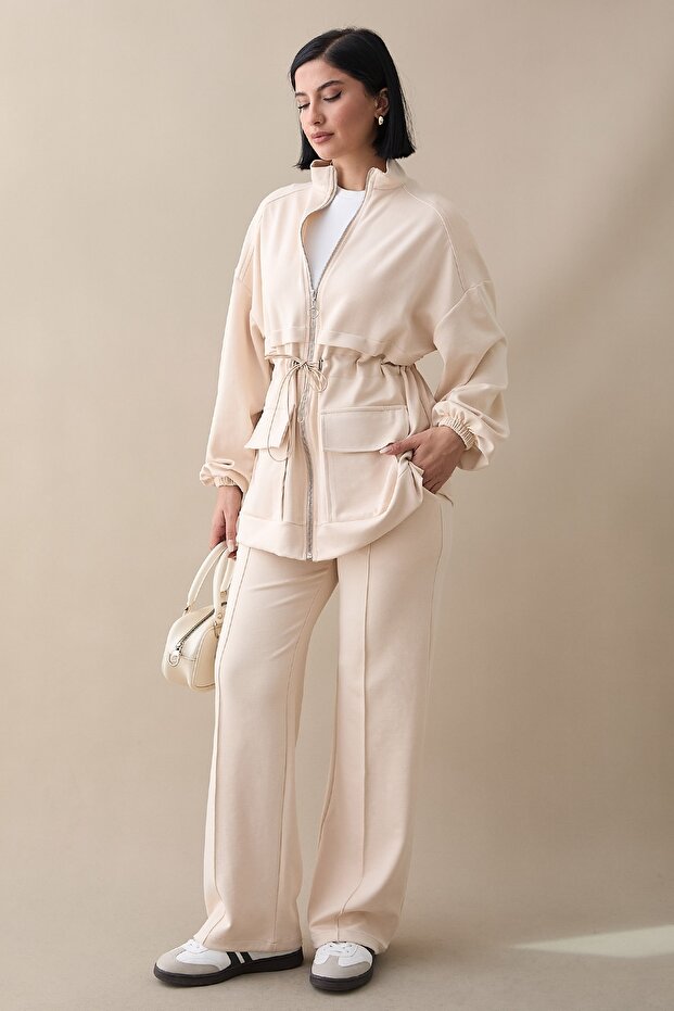 Çift Cep Biyeli Krem Takım - 6