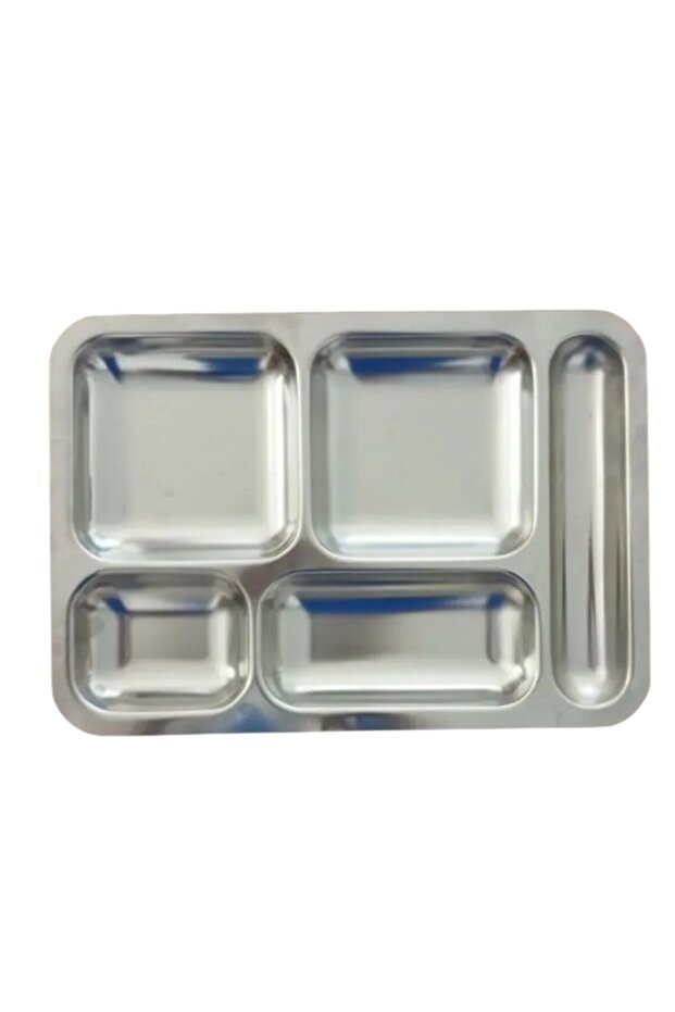 5-Compartment Stainless Steel Table D'Hote Tray - 304 Quality 39.5X27.5 cm Canteen Tray