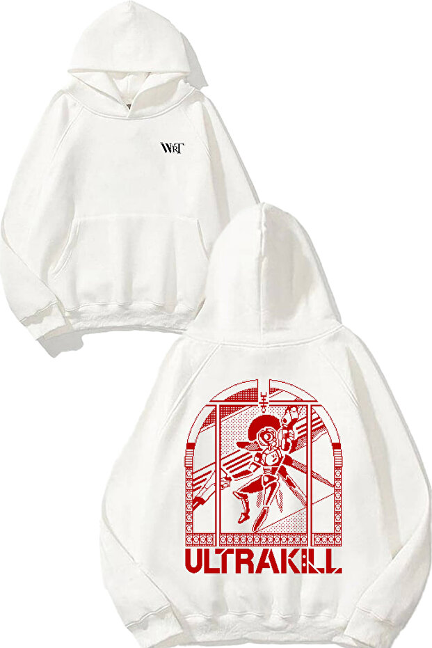 Ultrakill 1 Design Back Printed White Hooded Sweatshirt