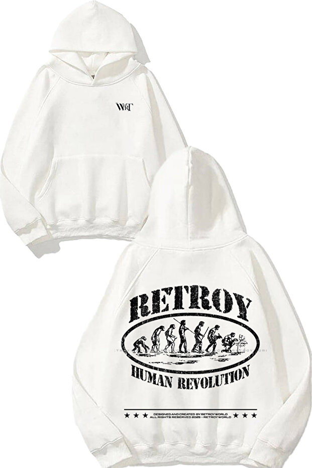 Human Revolution Design Back Printed White Hooded Sweatshirt