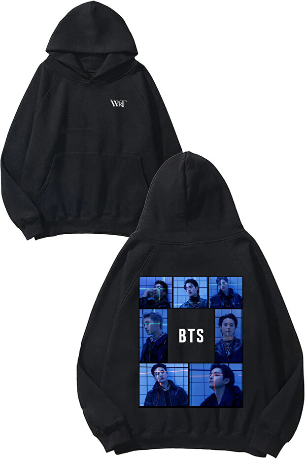Bts 1 Design Back Printed Black Hooded Sweatshirt