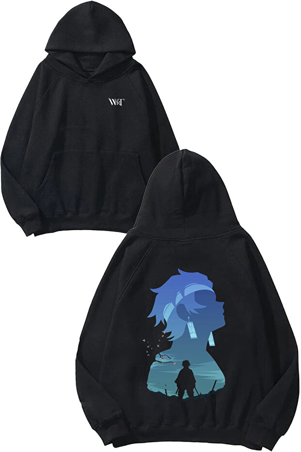 Tanjiro Painting Design Back Printed Black Hooded Sweatshirt