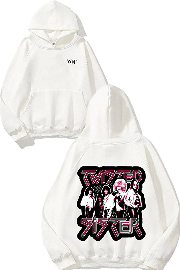 سويت شيرت أبيض بقلنسوة مطبوعة من Twisted Arts Sister Design