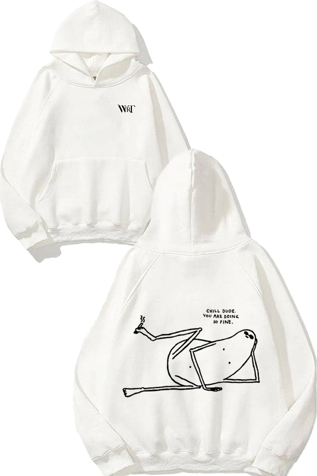Emotional Cartoons 3 Design Back Printed White Hooded Sweatshirt