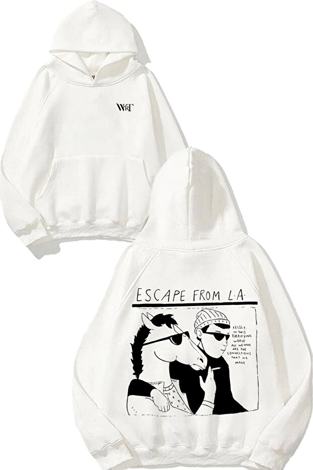 Horseman Escape from Tasarım White Hooded Sweatshirt with Back Print