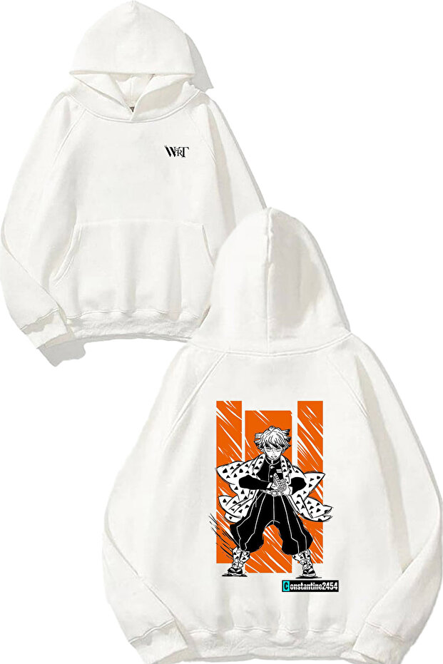 Zenitsu Thunder Design Back Printed White Hooded Sweatshirt