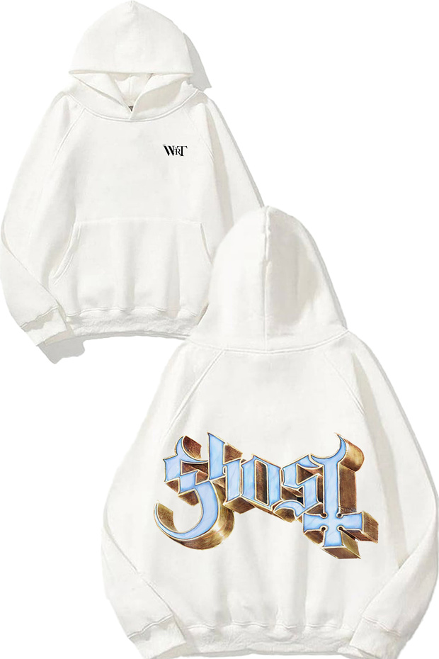Ghost Impera Logo Design Back Printed White Hooded Sweatshirt