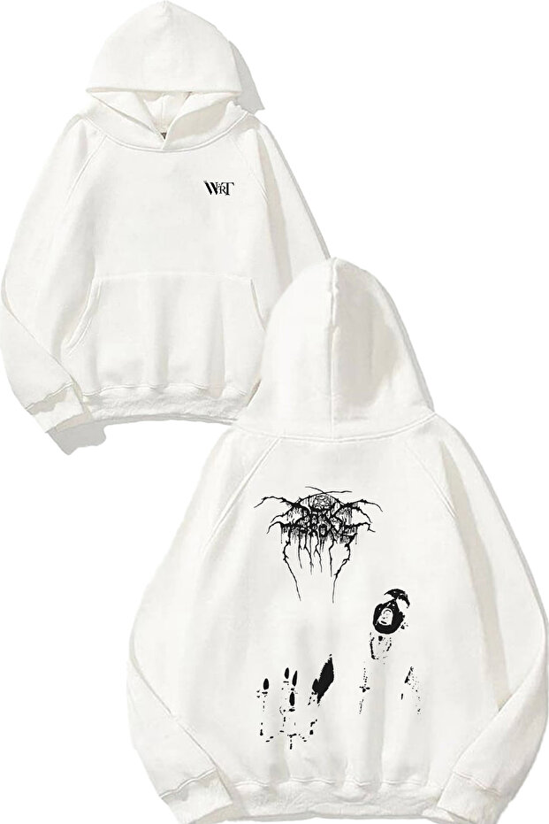 Darkthrone 1 Design Back Printed White Hooded Sweatshirt