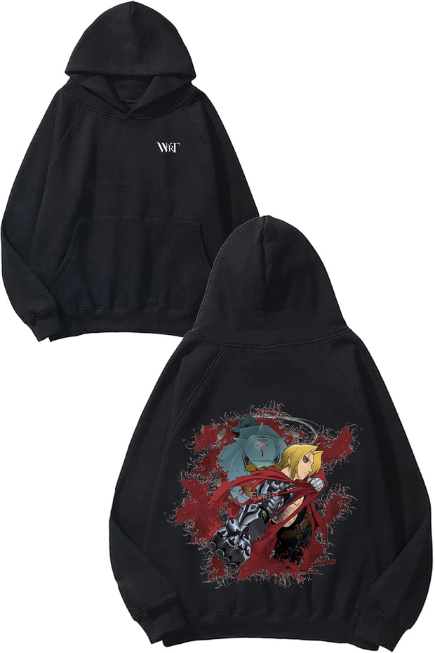 Full Metal Alchemist 3 Design Back Printed Black Hooded Sweatshirt