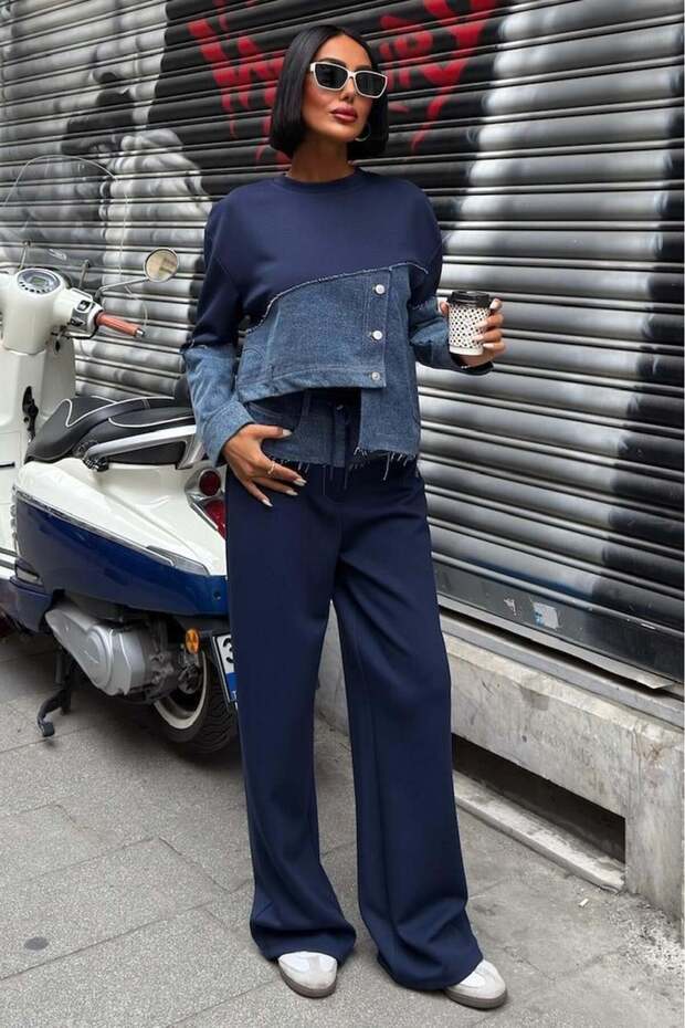 Τζιν συνδυασμός υφασμάτων Ασύμμετρο Σετ Modal 10269 - 1