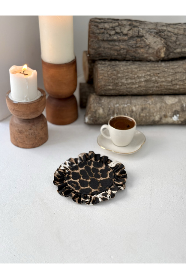 Leopard Linen Round Ruffled Coaster - 6