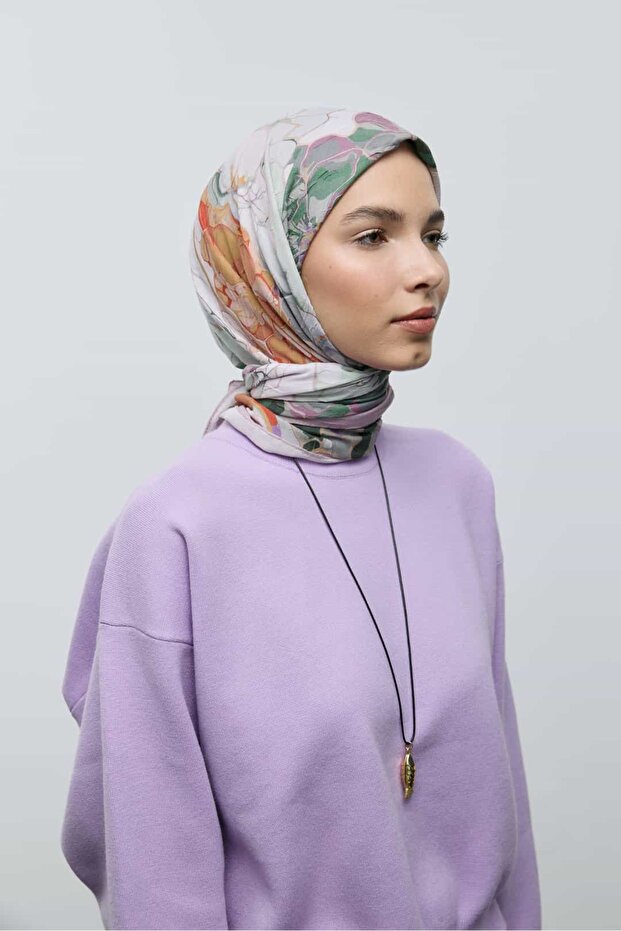 Ebruli Desen Bambu Eşarp - 3