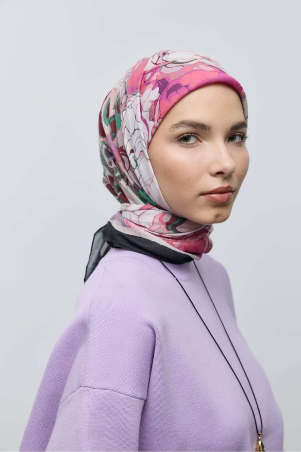 Ebruli Desen Bambu Eşarp - 3