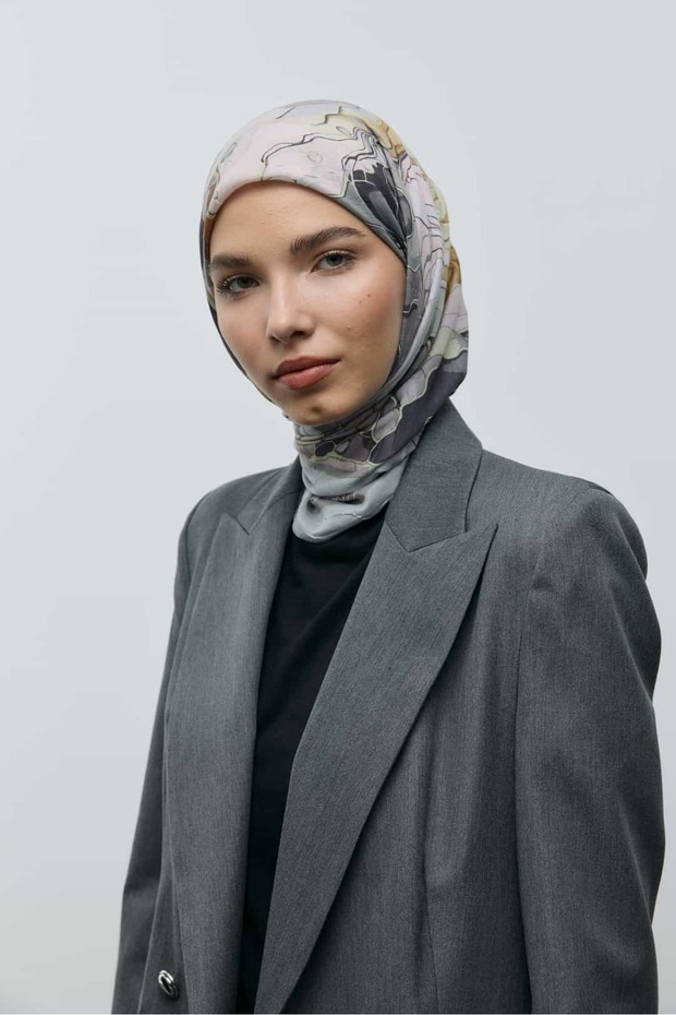 Ebruli Desen Bambu Eşarp - 1