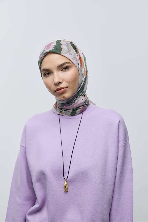 Ebruli Desen Bambu Eşarp - 1