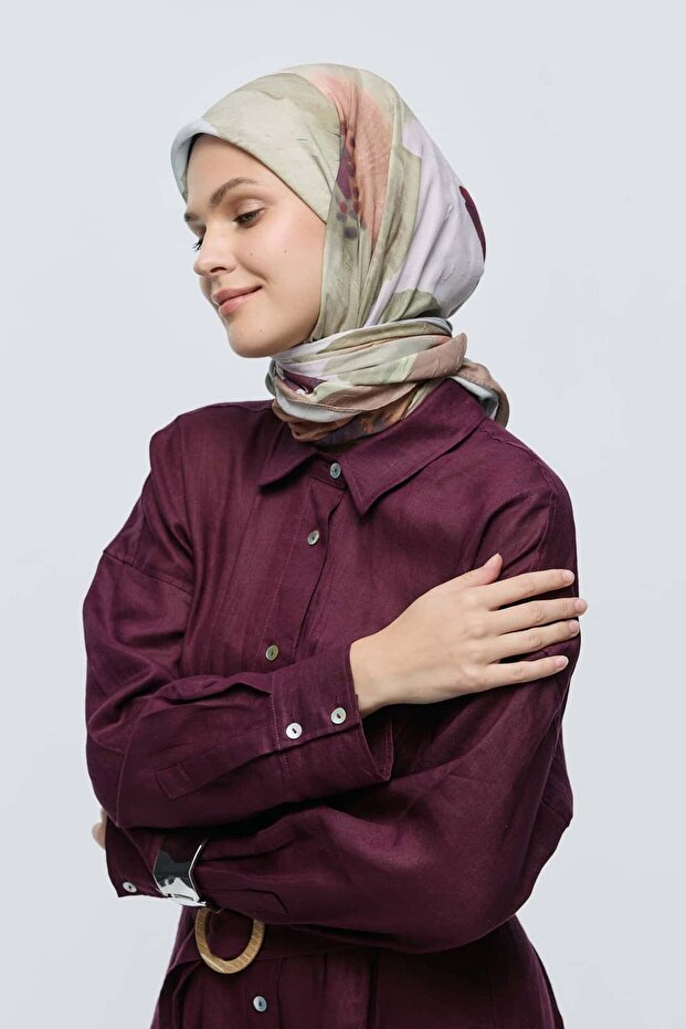 Lavendi Desen Bambu Eşarp - 3