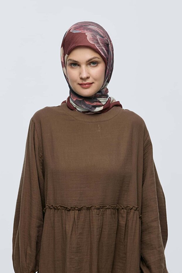 Rosa Desen Bambu Eşarp - 1