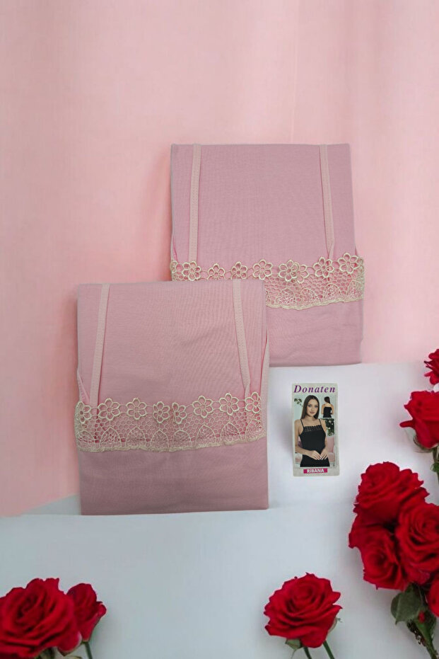 Women's Guipure Lace Rope Strap Ribbed Pink Tank Top 2-Pack