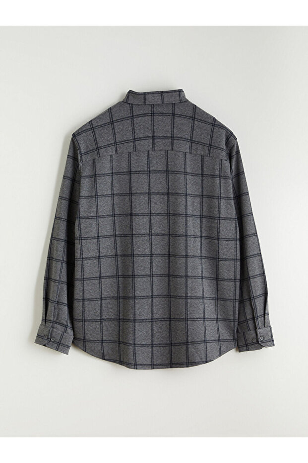 Gri Regular Fit Uzun Kollu Ekose Armürlü Erkek Gömlek - 6