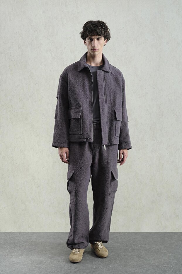 Gray Jacket with Jacquard Pattern - 1