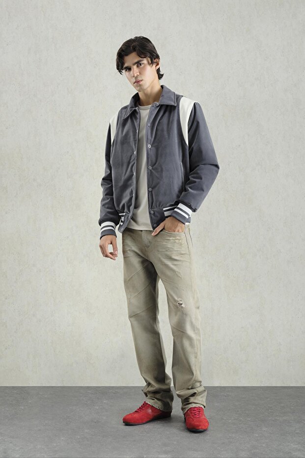 Gray Velvet College Jacket