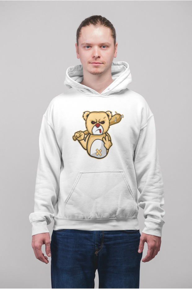 Angry Bear Printed Cotton Long Sleeve Ribbed 3-Ply Hooded Sweatshirt