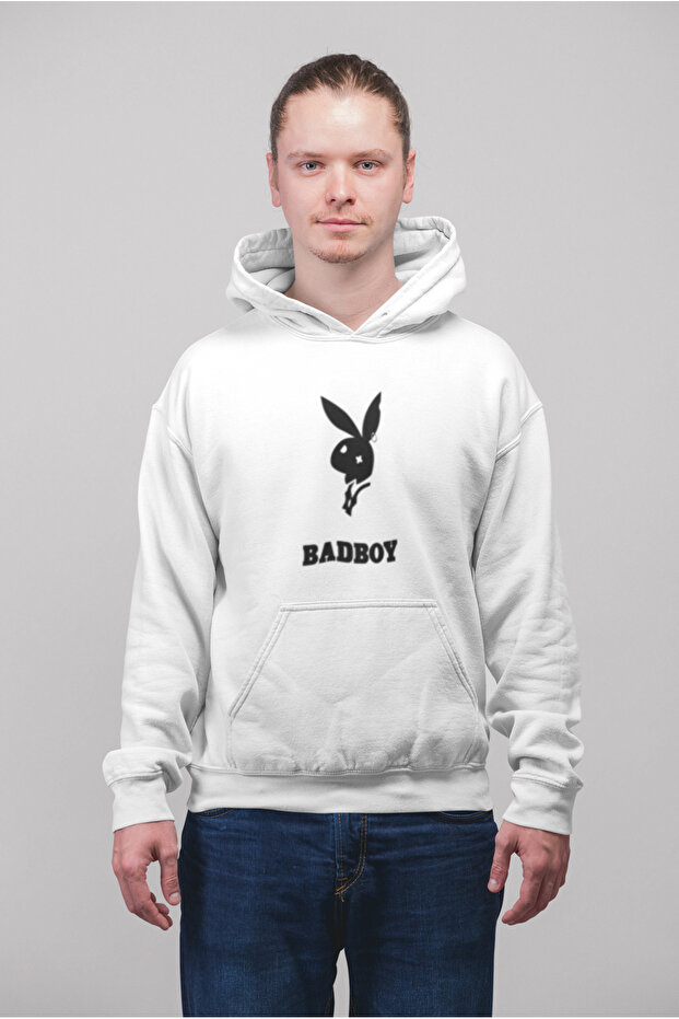 Badboy Rabbit Printed Cotton Long Sleeve Ribbed 3-Ply Hooded Sweatshirt