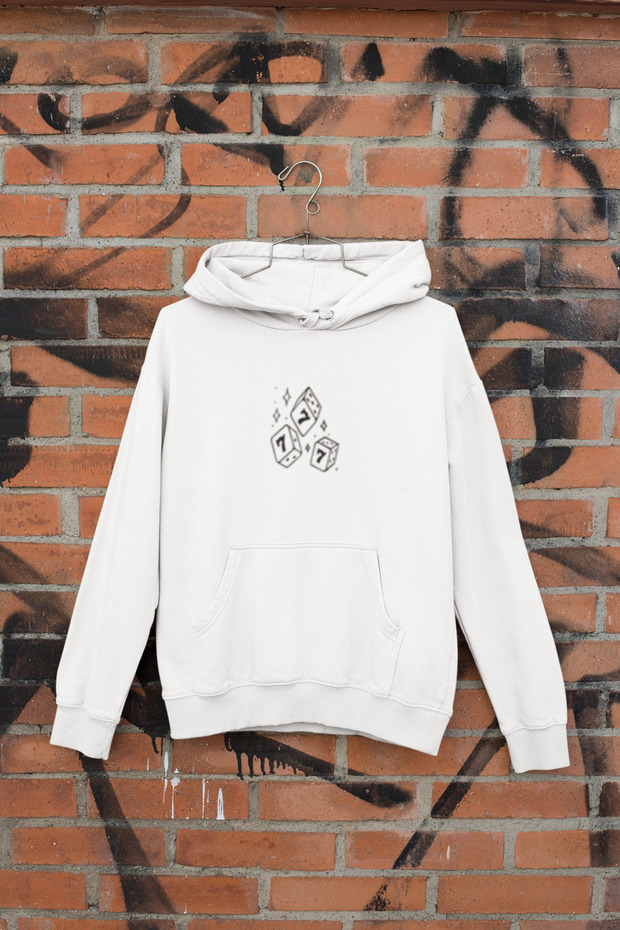 Number 7 Dice Printed Cotton Long Sleeve Ribbed 3-Ply Hooded Sweatshirt