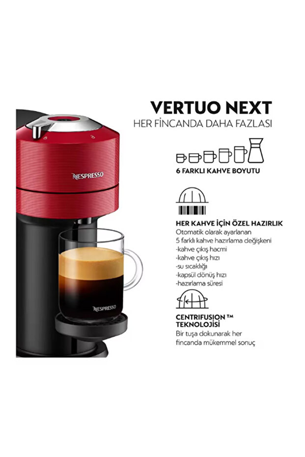 Vertuo Next Krups Kapsül Kahve Makinesi – Kırmızı | Tek Tuşla 5 Farklı Kahve Boyutu - 8