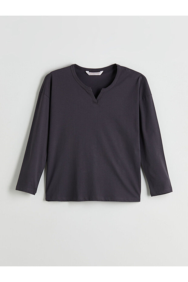 Top de pijama pentru femei cu guler înalt antracit - 7