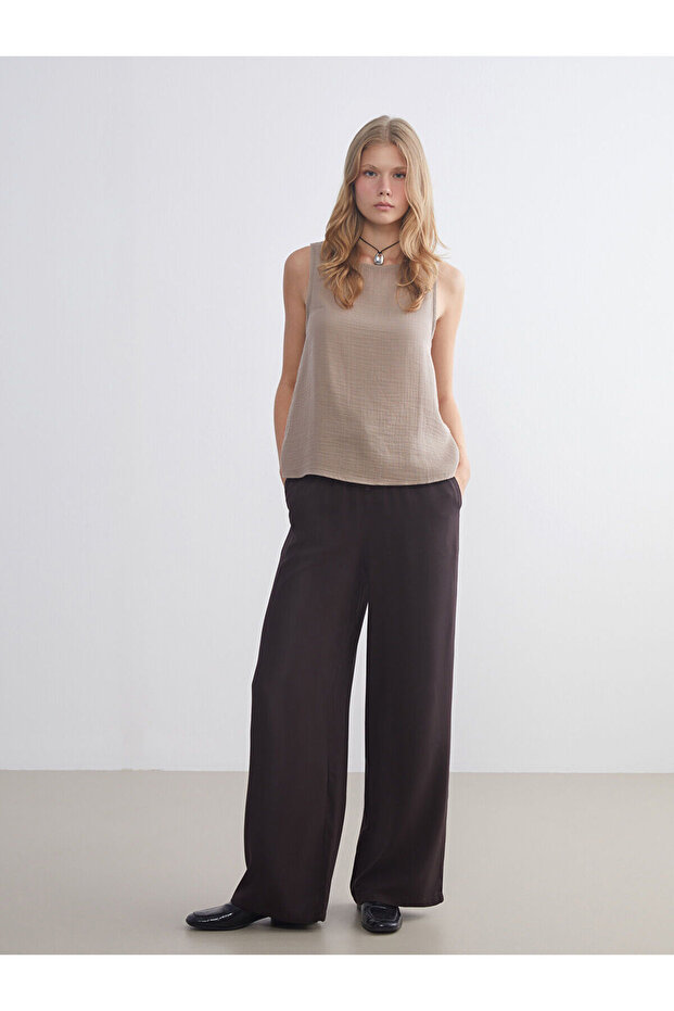 Wide Leg Women's Trousers with Elastic Waist