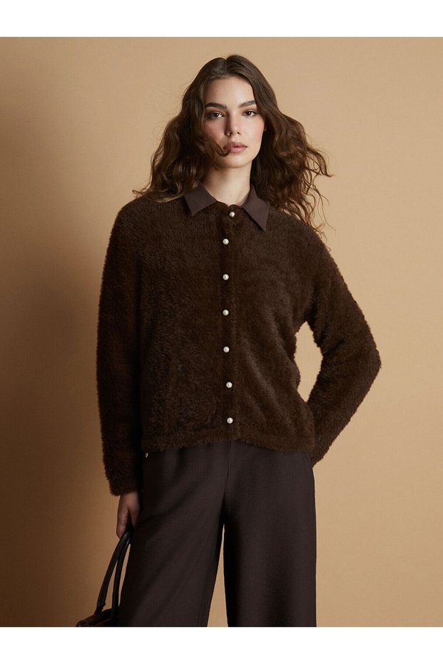 Alita City Lcw Modest Brown Knitwear Plain Short Women's Cardigan with a Difference