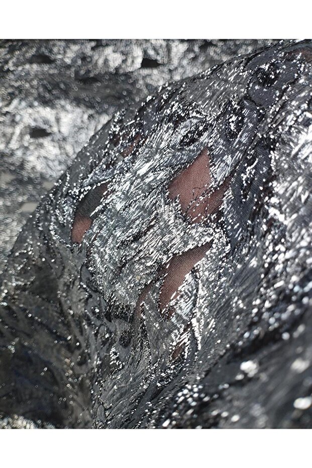 Gri Mavi Lame Renklerde Brokar Kumaş En: 150 - 4