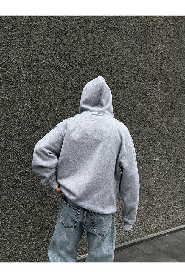Gri Oversize Zip Hoodie - 5