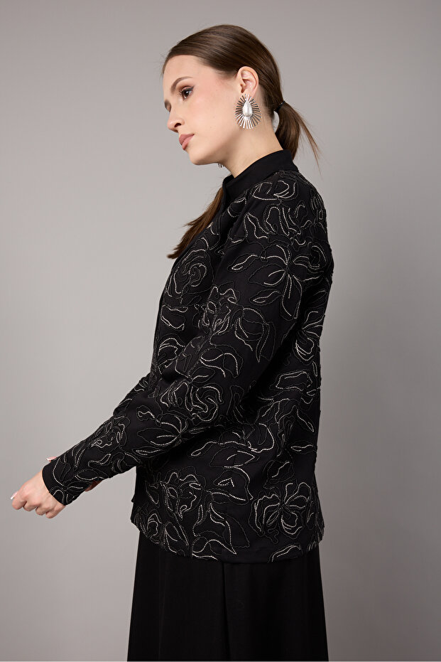 Mısra Çelik İnterlok Nakışlı Ceket - 3
