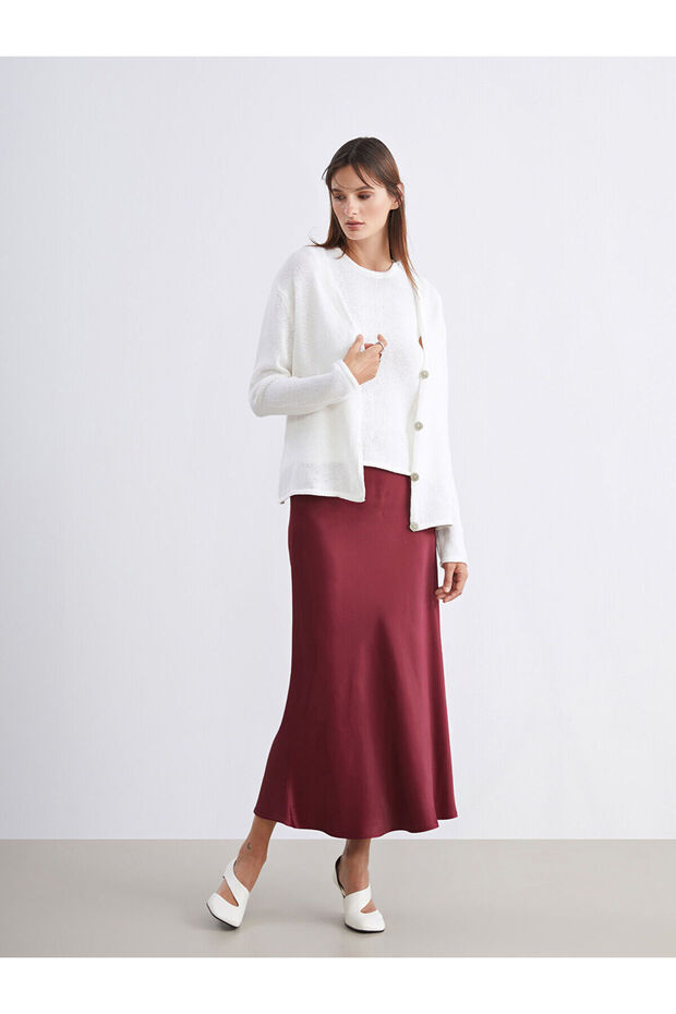 Özmarka New Season Elastic Waist Satin Skirt